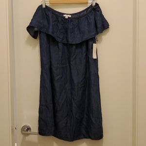 Halston denim off the shoulder dress